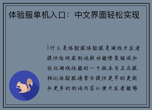 体验服单机入口：中文界面轻松实现